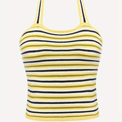 Y2K Striped Backless Halter Top