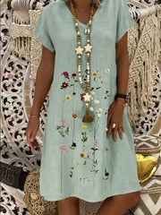 Floral Print V Neck Dress Short Sleeve for Spring & Summer