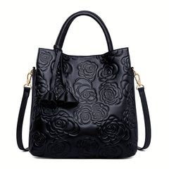 Vintage Floral Print Leather Women's Handbag Large Capacity Messenger Tote