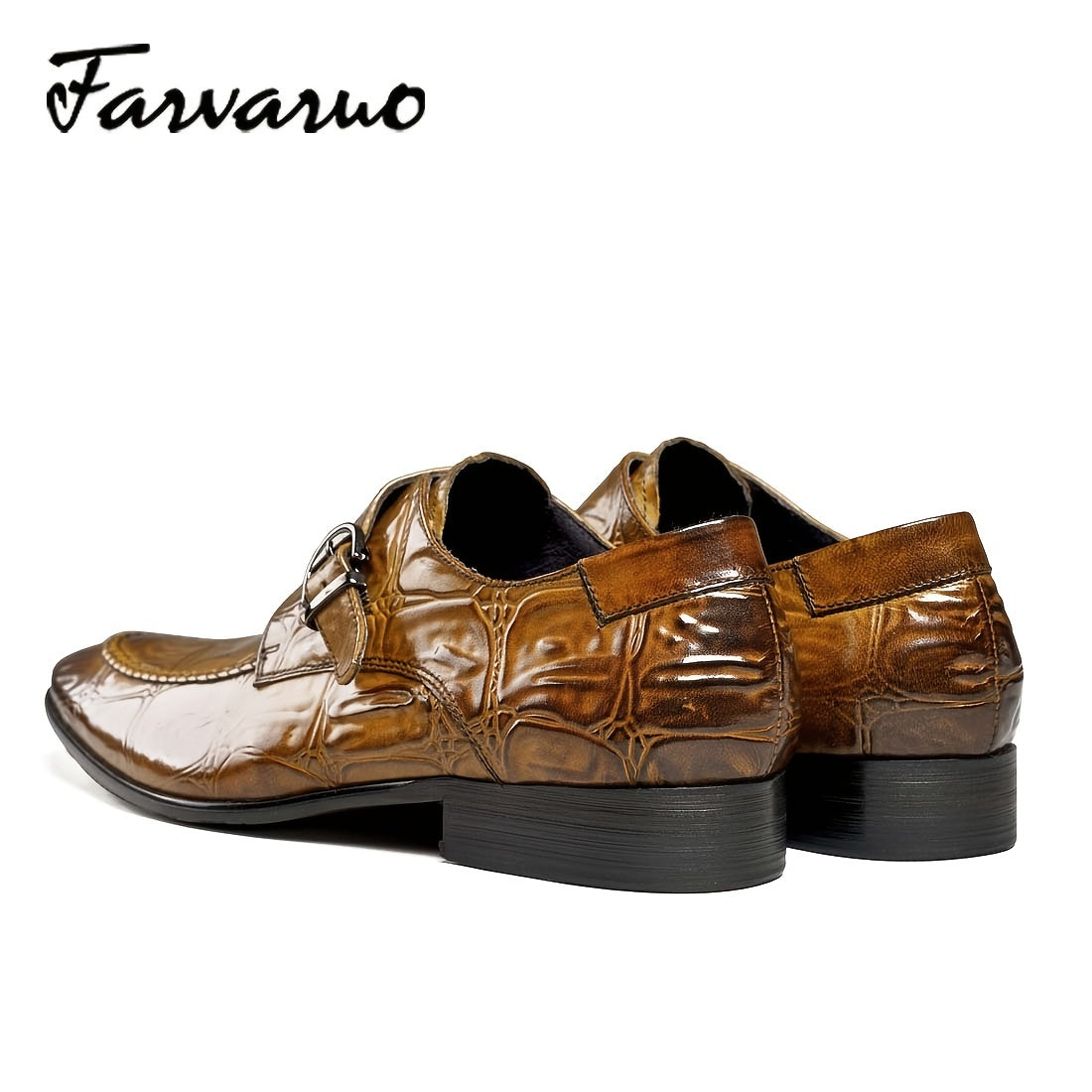 FARWARWO Crocodile Print Monk Strap Dress Shoes Pointed Toe Formal Office