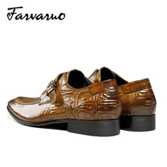 FARWARWO Crocodile Print Monk Strap Dress Shoes Pointed Toe Formal Office