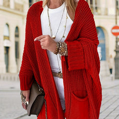 Solid Long Sleeve Open Front Cardigan With Pockets