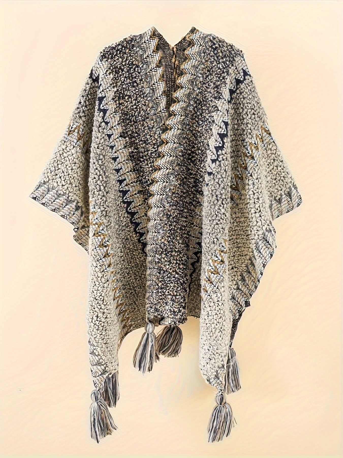 Boho Cover Up Chevron Pattern Tassel Open Front Cap