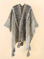 Boho Cover Up Chevron Pattern Tassel Open Front Cap