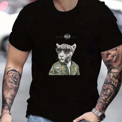Leopard Pilot Print Men's Graphic Crew Neck Active T shirt