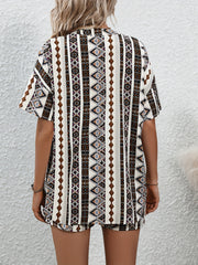 Argyle Print Two Piece Set Short Sleeve Tops & Drawstring Shorts