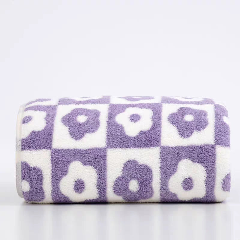 Flower Pattern Bath Towel Coral Fleece Soft Absorbent Towel