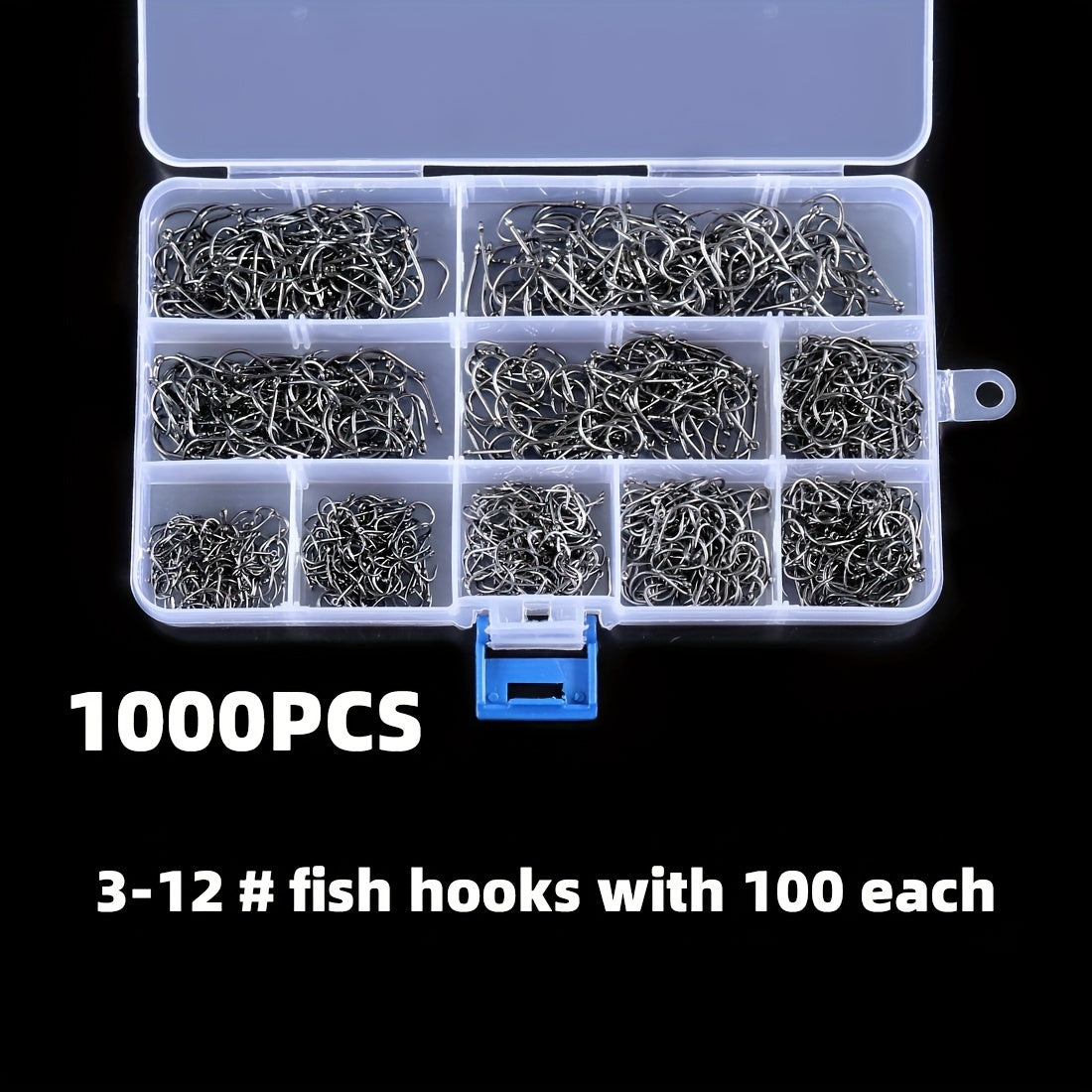 1000-2000pcs High Carbon Fishing Hooks Set Barbed Carp Fishhook Sizes 3-12