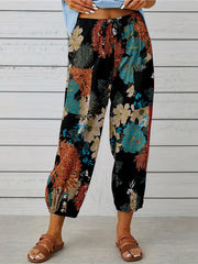 Leaf Patchwork Print Cropped Pants for Spring & Summer