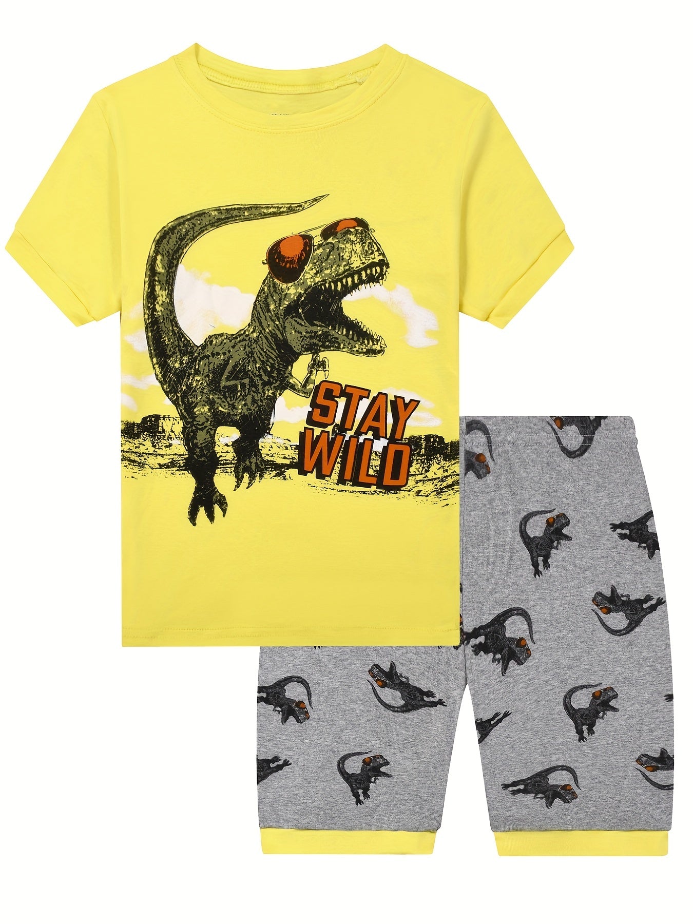 Boys Dinosaur Print Pajama Set Short Sleeve T-Shirt and Shorts 2-8 Yrs