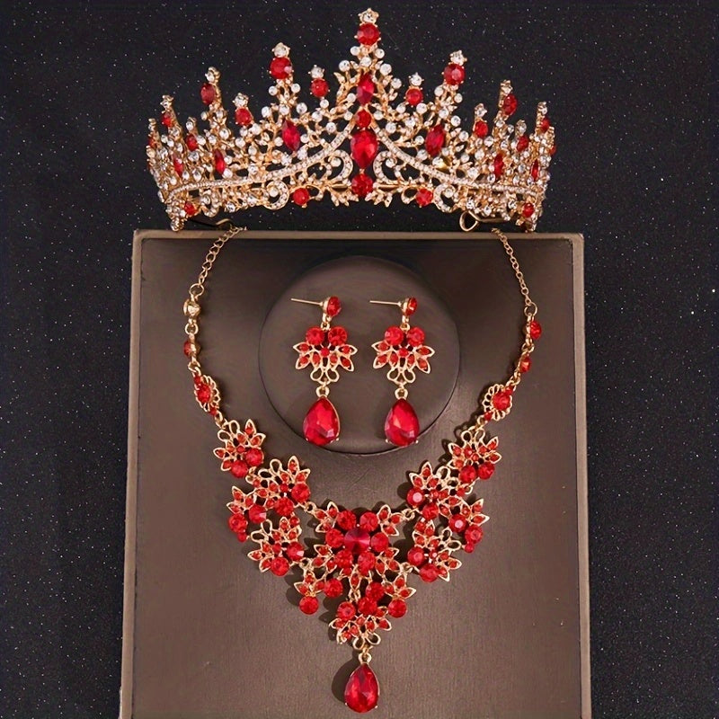 Baroque Vintage Crystal Bridal Jewelry Sets Tiara Crown Earrings Necklace