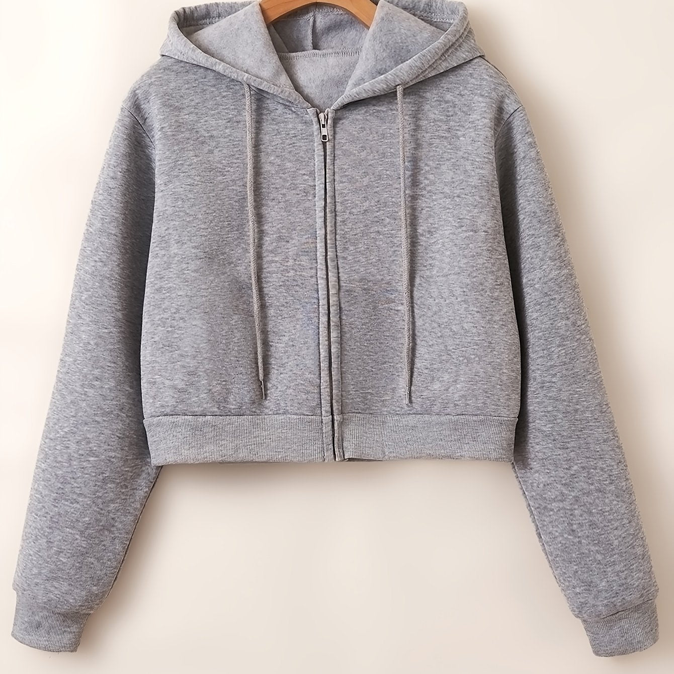 Drawstring Crop Hoodie Zip Up Long Sleeve