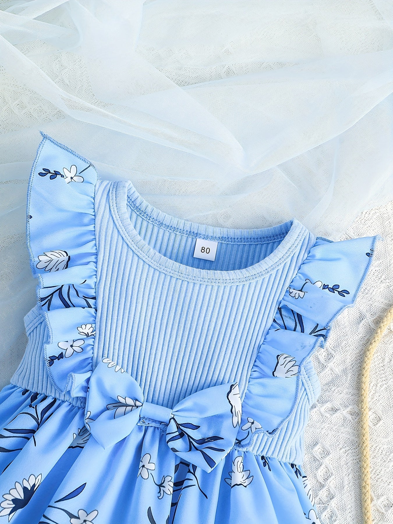 Baby Girls Floral Sleeveless Dress with Bowknot