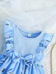 Baby Girls Floral Sleeveless Dress with Bowknot