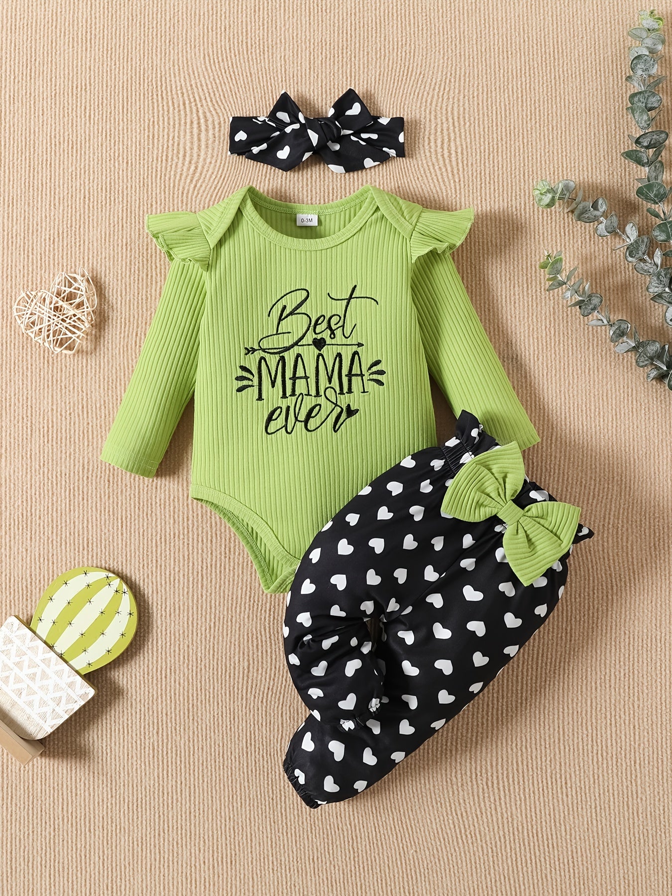 Baby Girls Heart Pattern Bodysuit Romper Outfit Set
