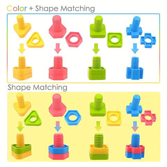 16-Piece Shape Nuts and Bolts Stacking Toy: Building Fine Motor Skills