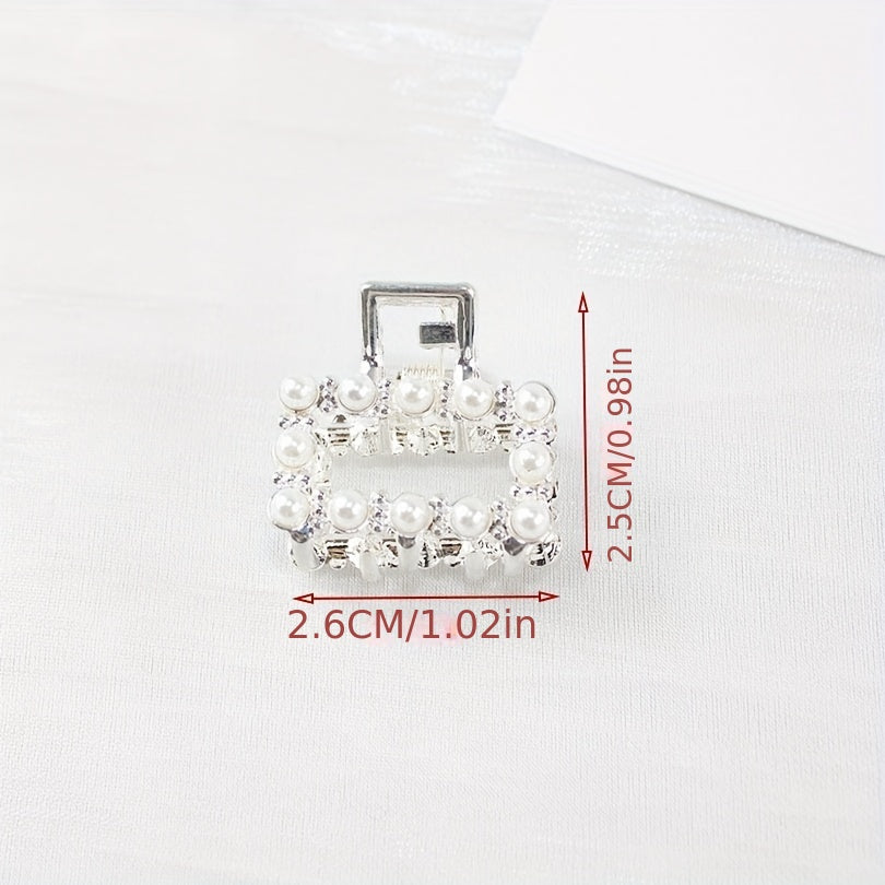 4pcs Silvery Mini Hair Claw with Faux Pearl Ponytail Holder