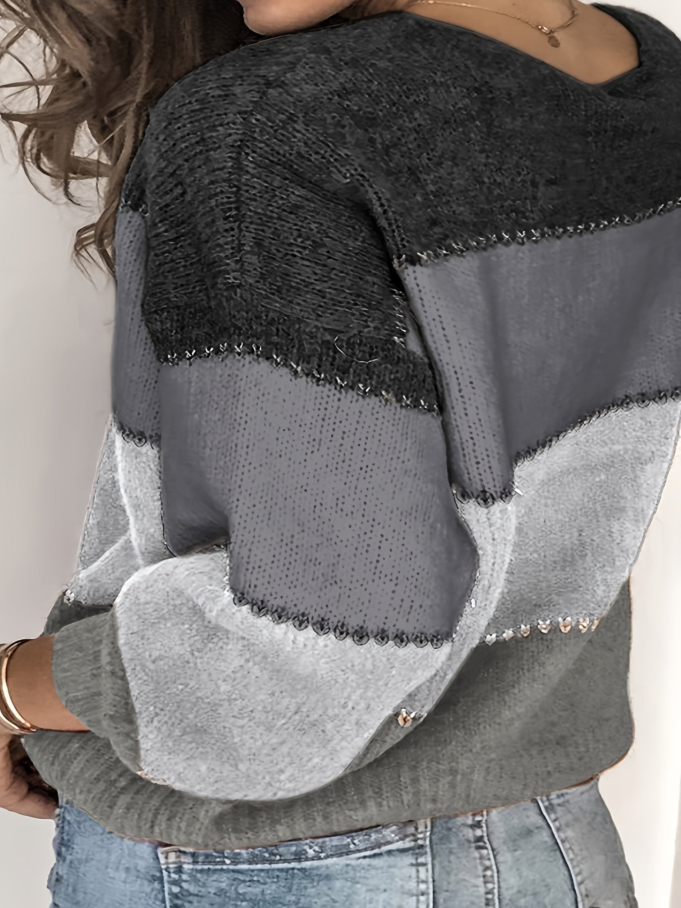 Colorblock Sweater Round Neck Jumper