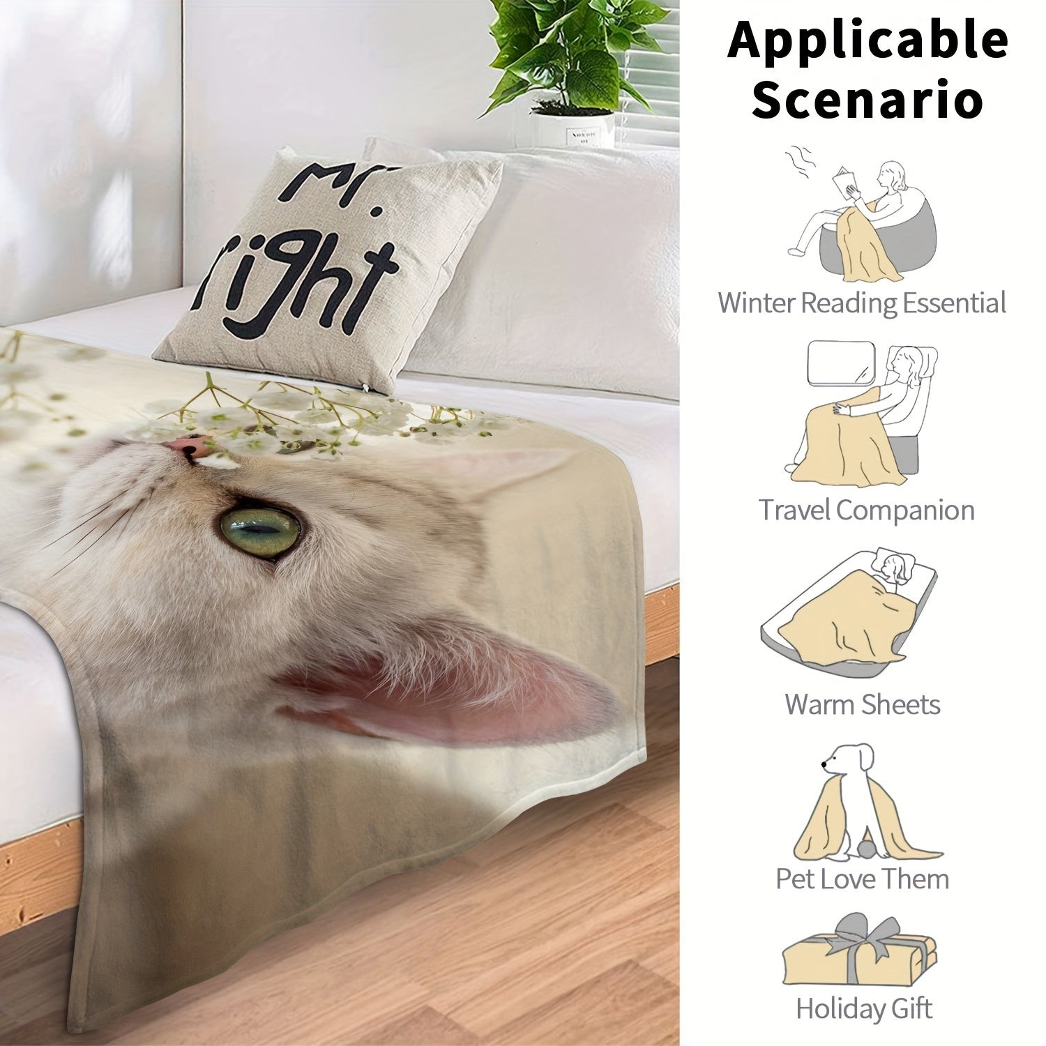 Kitten Print Blanket Soft Lightweight Comfortable Warm Blanket