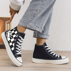 Bunny Print Plush Lined Thermal Canvas Sneakers High Top