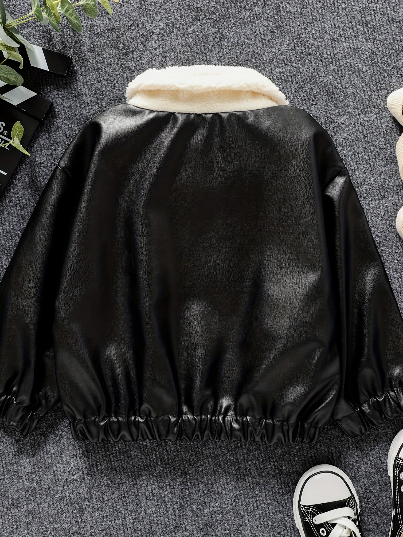 Toddler Boys Fleece PU Leather Zip Up Jacket