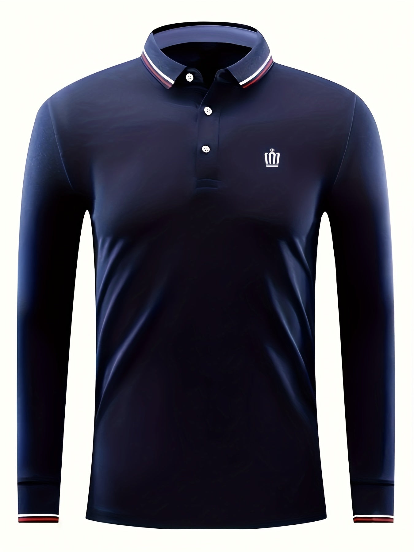 Crown Print Men's Lapel Polo Shirt Casual Button Up Top