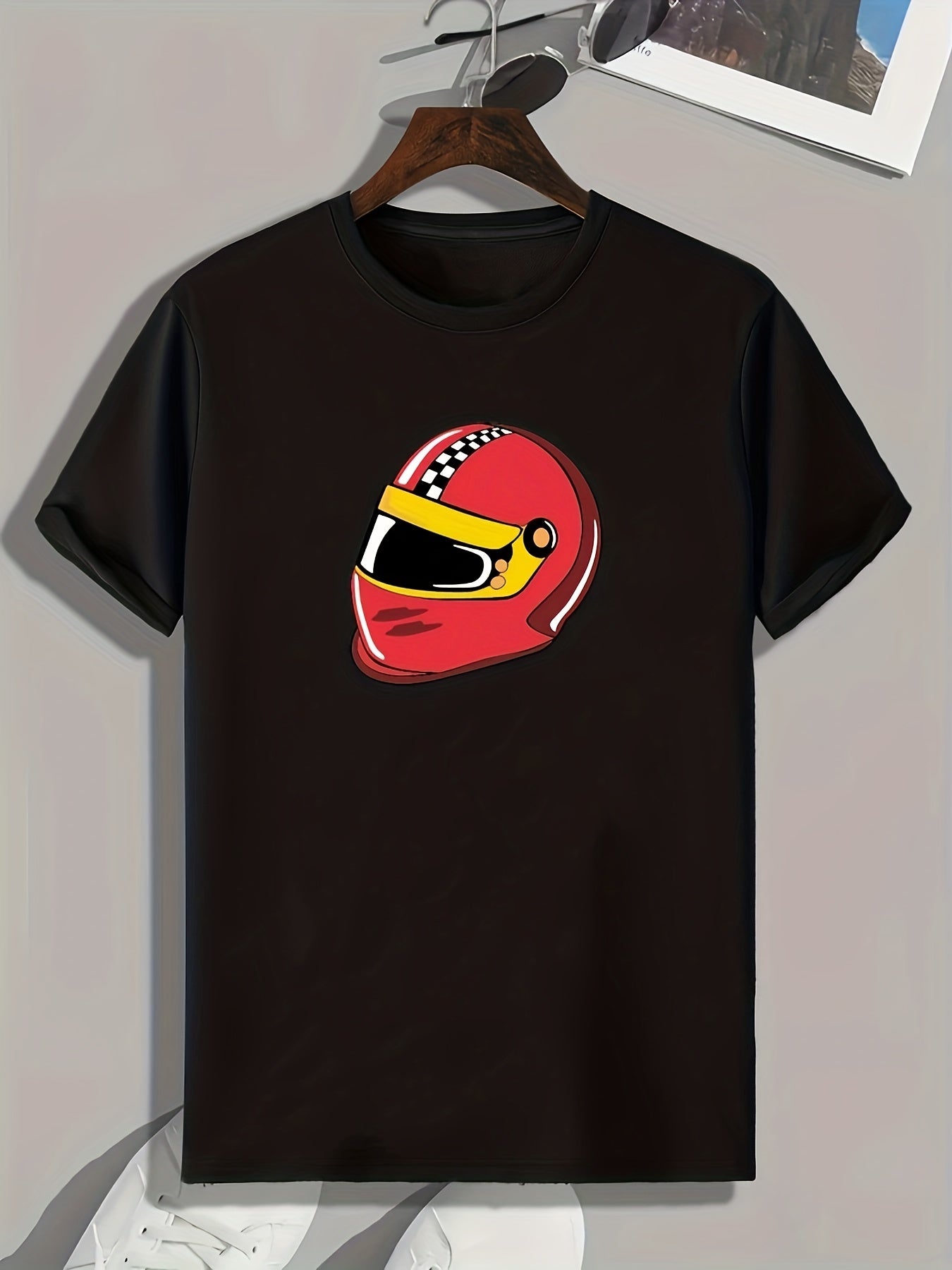 Helmet Print Men's Sports T-Shirt Graphic Tee Outdoor Fitness Clothing