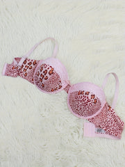 Leopard Print Lace Push Up Bra With Removable Straps