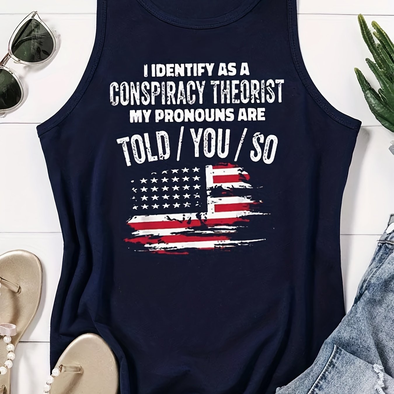 Flag & Slogan Print Tank Top