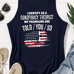 Flag & Slogan Print Tank Top
