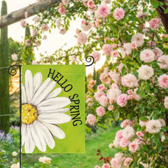 Hello Spring Garden Flag 30x45 cm Double Sided Floral Daisy Yard Flag Green