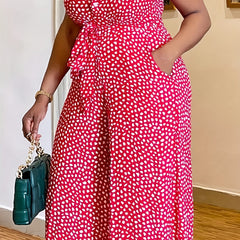 Casual Jumpsuit Women's Plus Allover Print Button Up