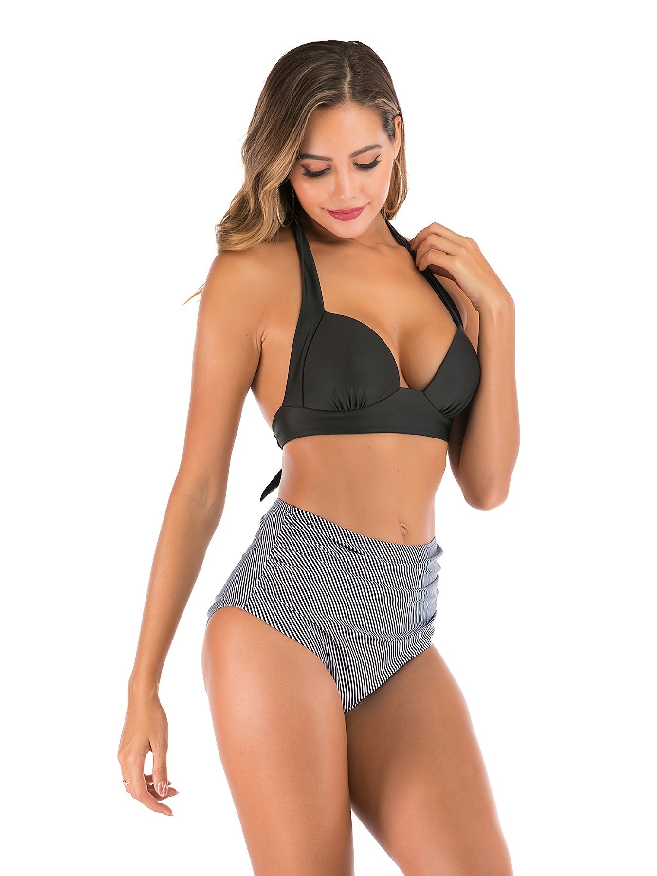 Floral Print Bikini Set Halter Neck High Waist Swimsuit