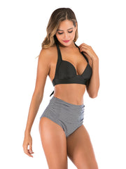 Floral Print Bikini Set Halter Neck High Waist Swimsuit