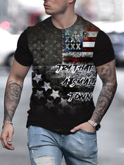 Flag Pattern Print Men's Short Sleeve T-shirt Graphic Tee