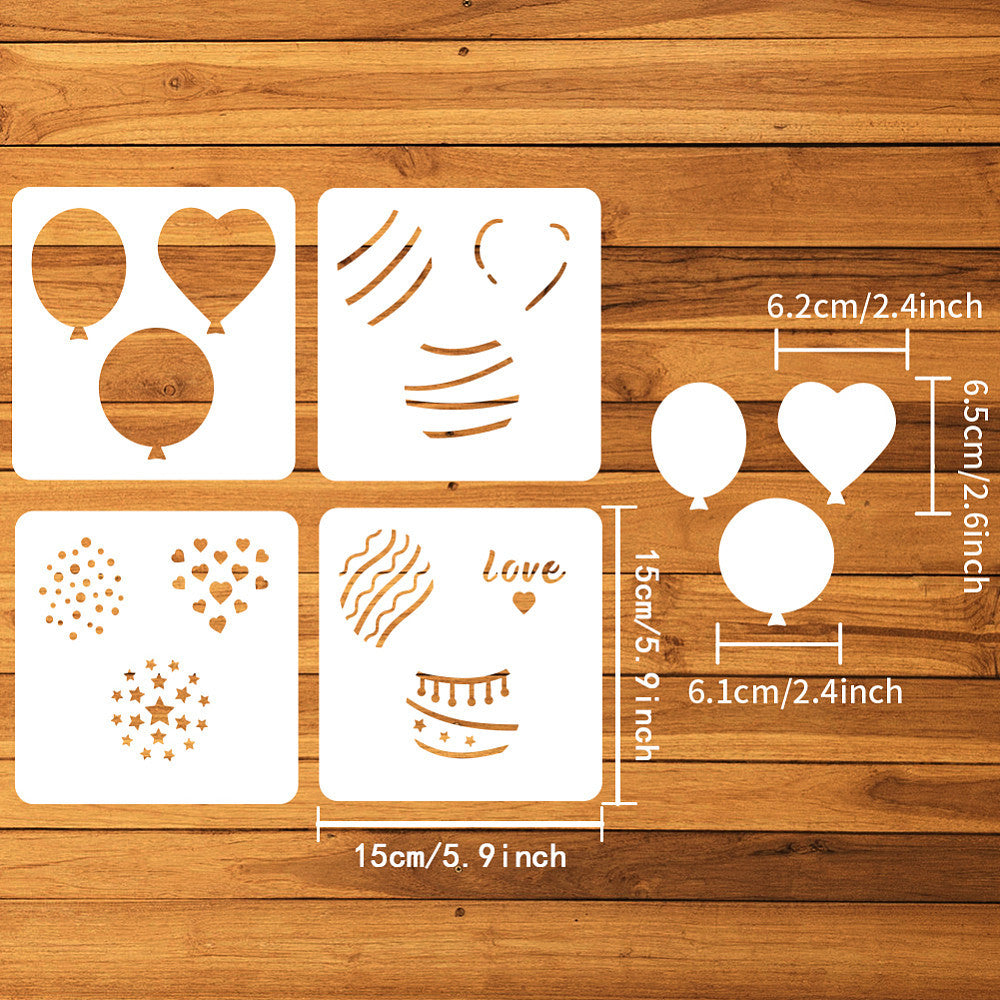 4pcs PET Hollow Out Stencils for Scrapbook Balloon, Christmas & Thanksgiving Cra