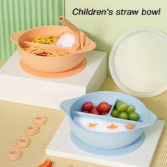Baby Divided Bowl With Straw Silicone Suction Cup