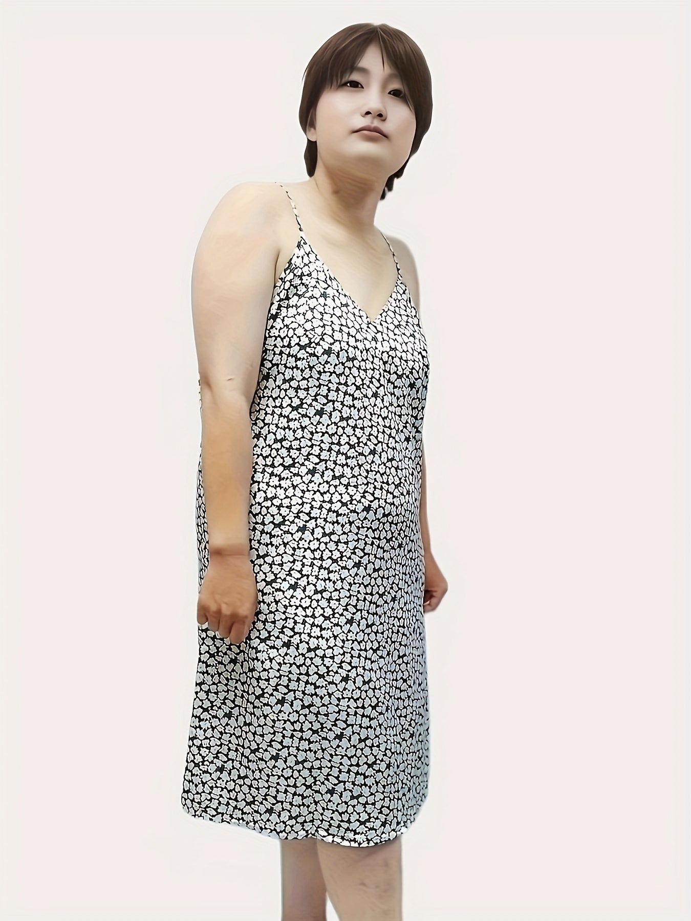 Floral Print Short Sleeve Round Neck Sleep Dress
