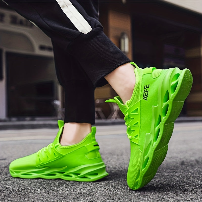 Men's Solid Outdoor Sneakers Shock Absorption Comfy Lace Up Shoes