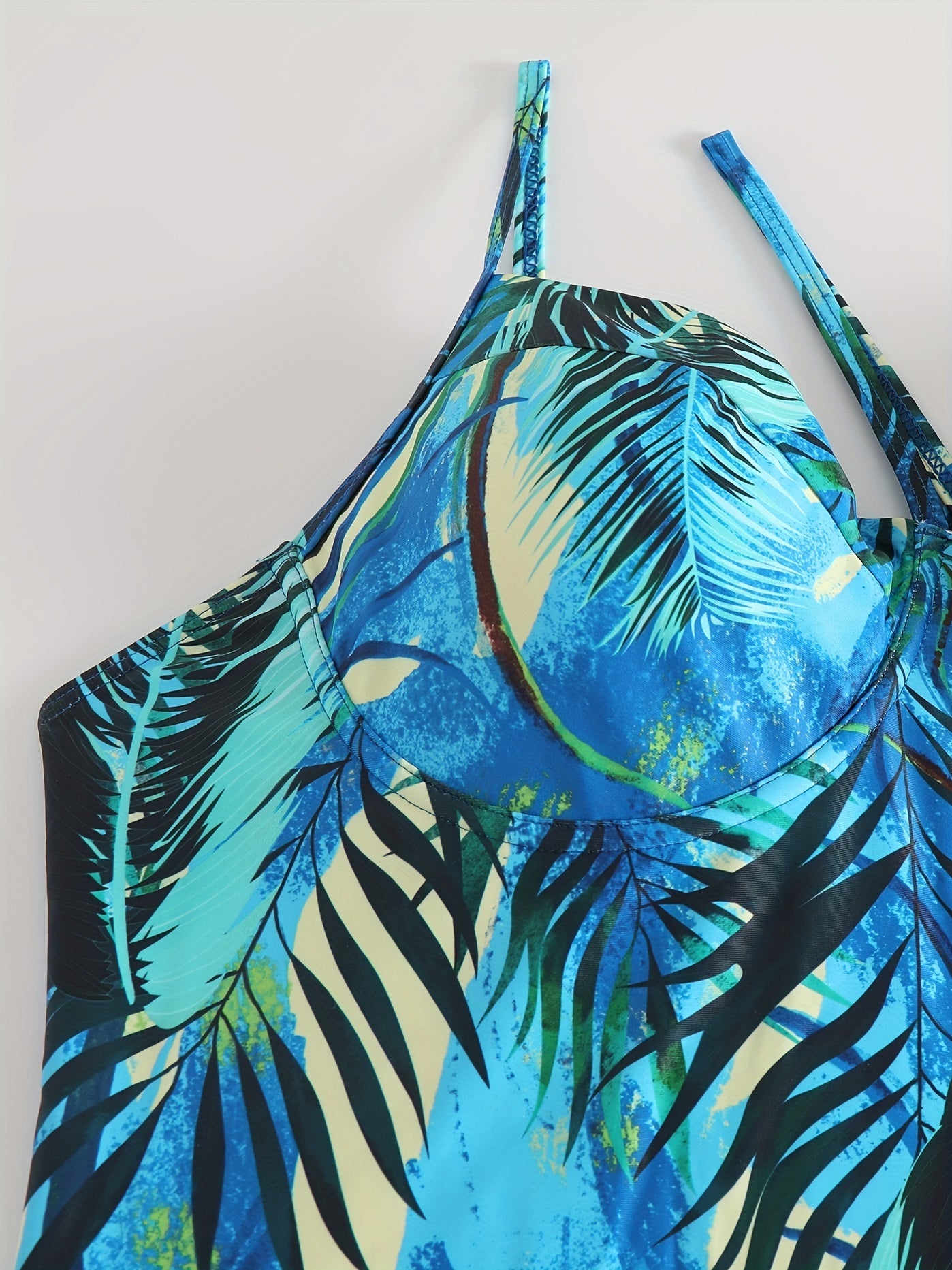 Tropical Print Halter One Piece Swimsuit