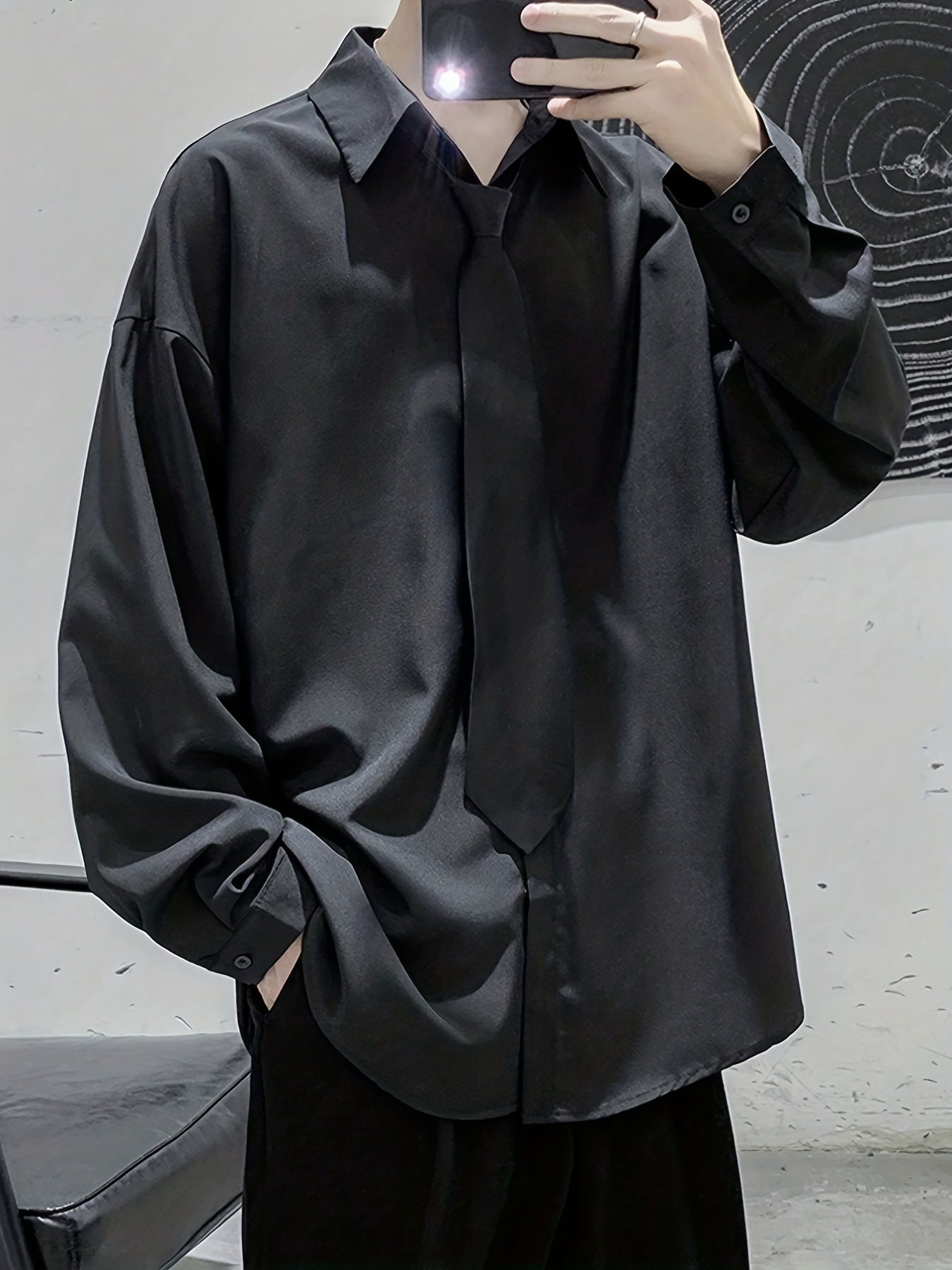 Men's Loose Stylish Shirt Top Turn Down Collar Long Sleeves Closure Regular Fit