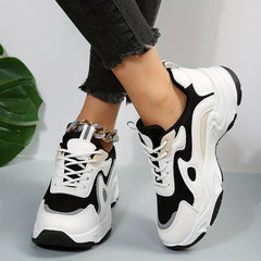 Women's Colorblock Chunky Sneakers Lace Up Running Shoes