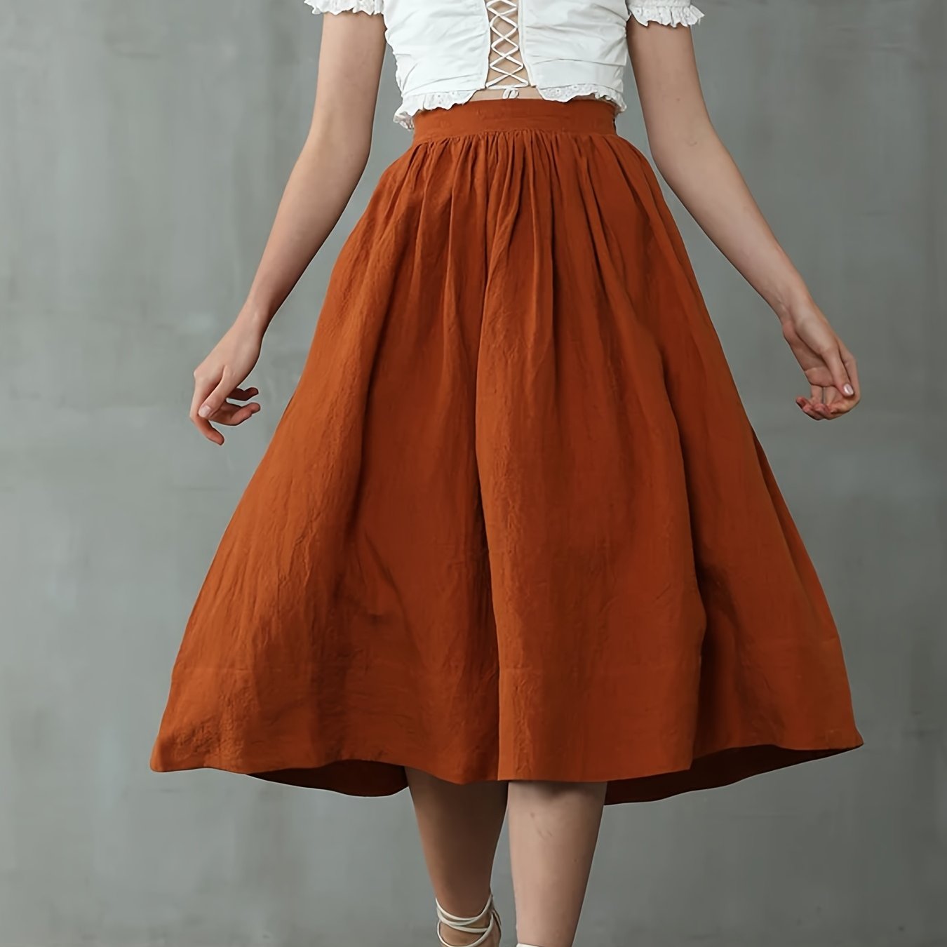 Women's Plus Solid High Rise A line Midi Skirt
