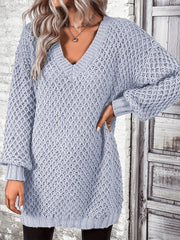 V-Neck Casual Sweater Solid Long Sleeve Jumper