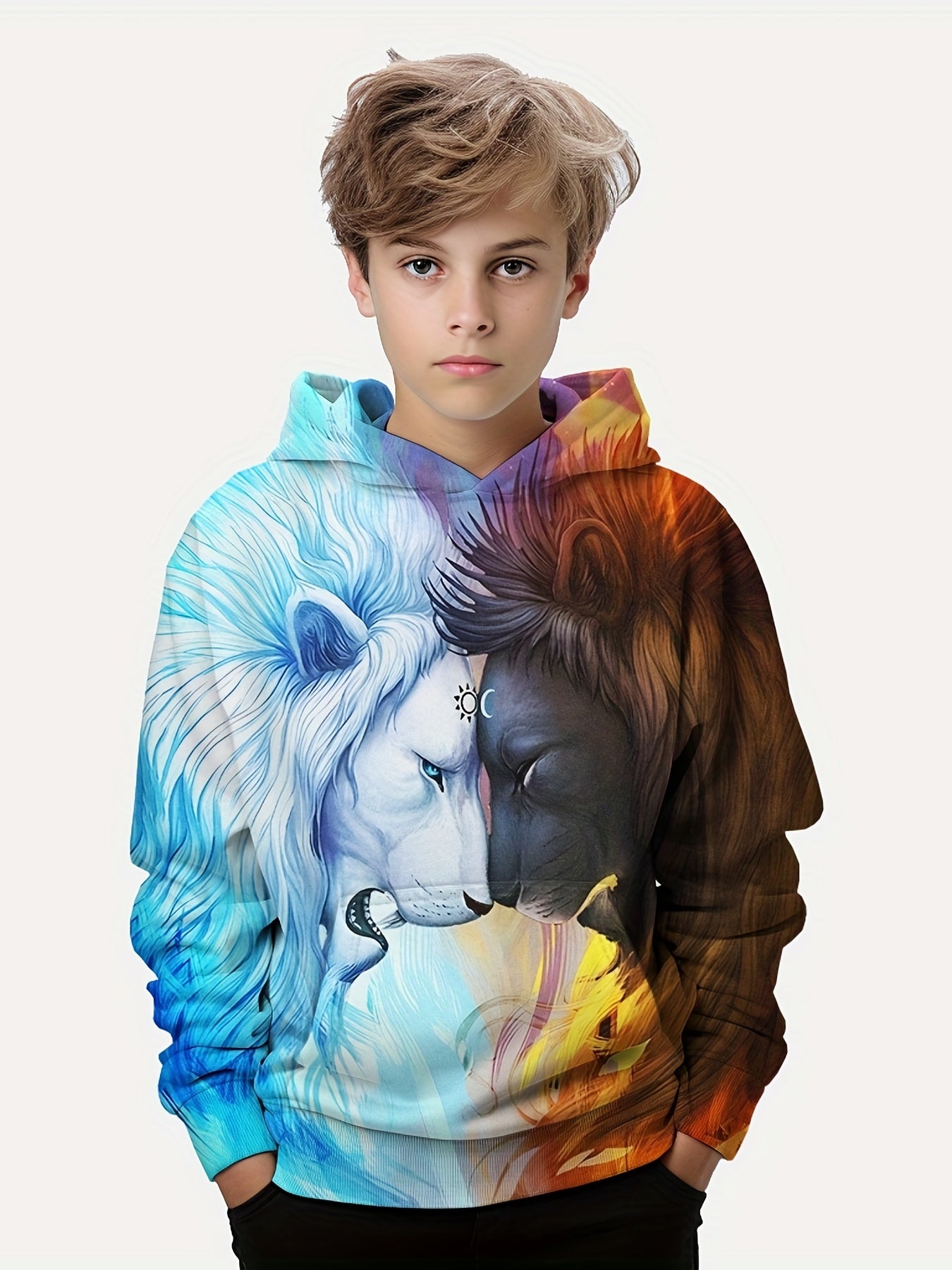 Lion 3D Print Boys Hoodie Pullover