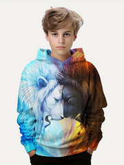 Lion 3D Print Boys Hoodie Pullover