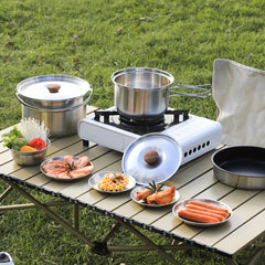 6pcs Stainless Steel Outdoor Cookware Set with Storage Bag