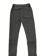 Stretchy High Waist Leggings Slim Fitting Slash Pocket Long Jeans
