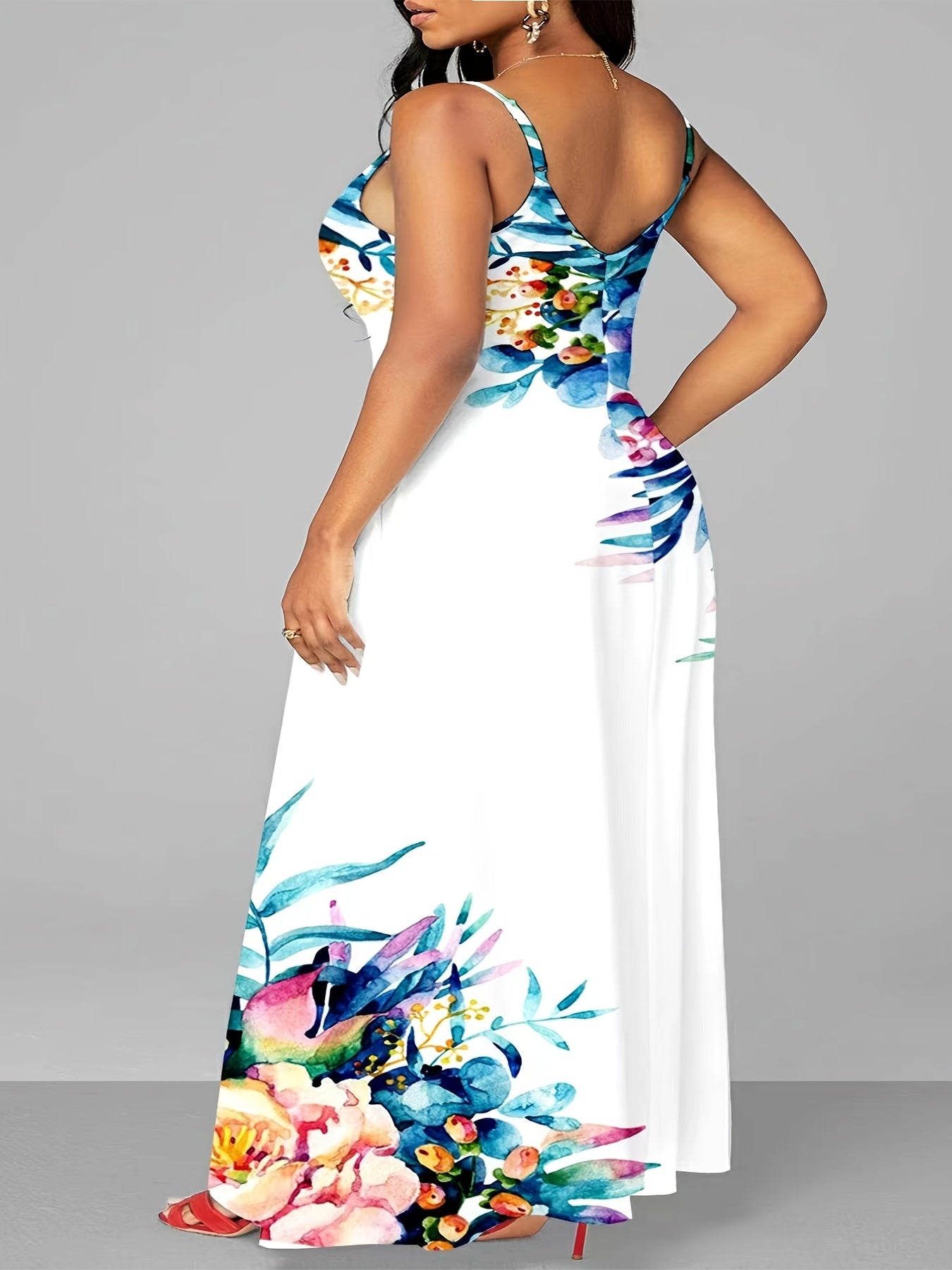 Women's Plus Floral Print Maxi Dress With Pockets