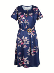 Floral Zipper Midi Dress